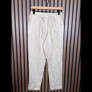 Dolma Pants Large Womens Beige Oatmeal 100% Linen Ankle Drawstring High Rise